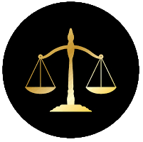 A gold scale of justice on top of a black background.